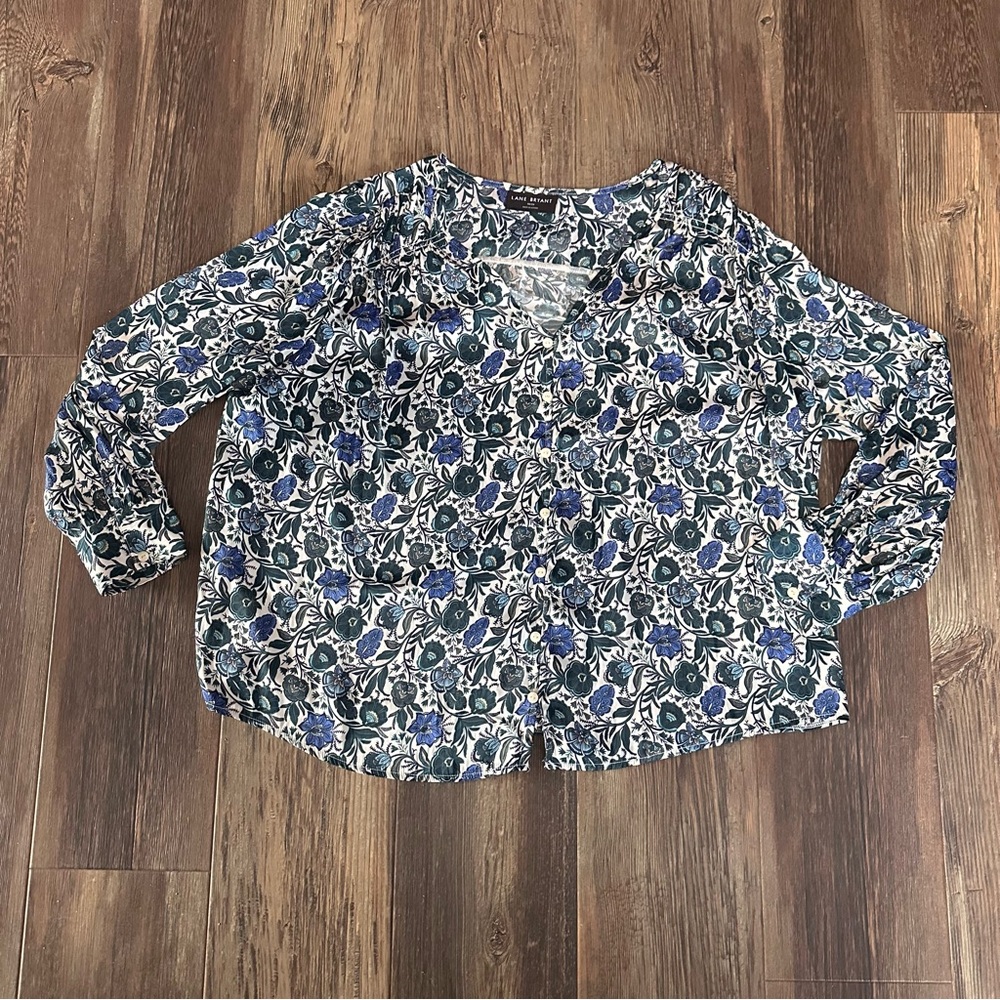 Lane Bryant floral blouse plus size 18/20 women's green and blue shirt